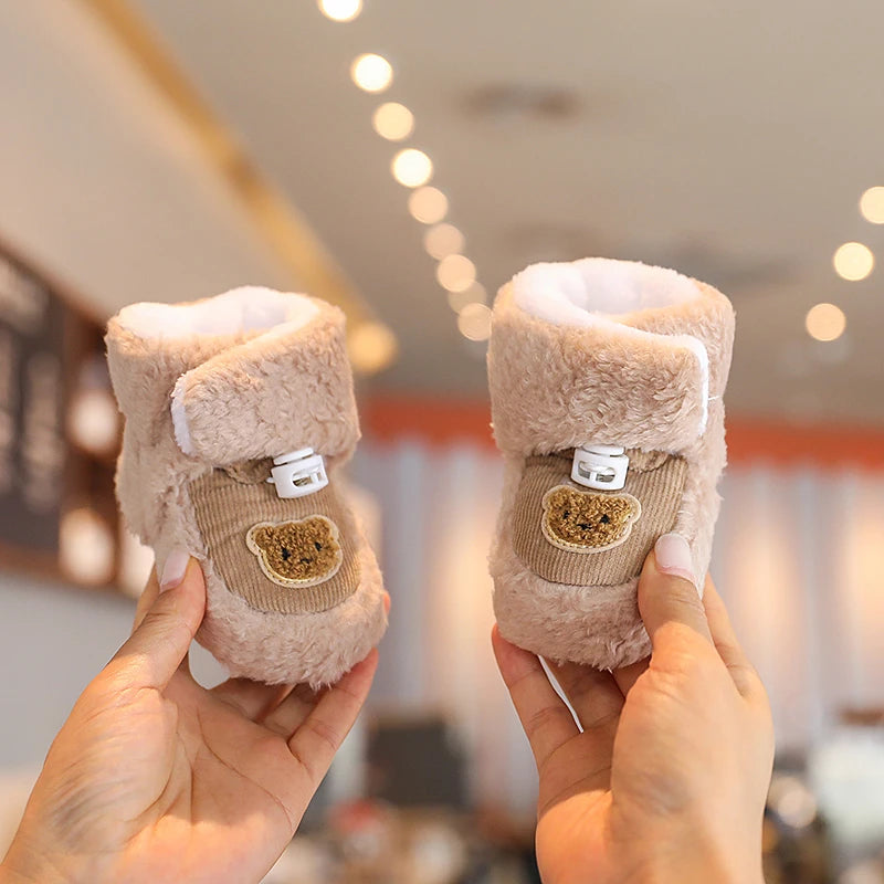 Cute Bear Baby Shoes Cartoon Soft Soled Snow Boots for Infant Boy Girl Autumn Winter Warm Thicken Plush Kids First Walkers 0-18M