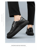 Trendy Men's Leather Shoes British Style Thick Bottom Casual Low Help Lace up Heightening Black Loafers Breathable Shoes