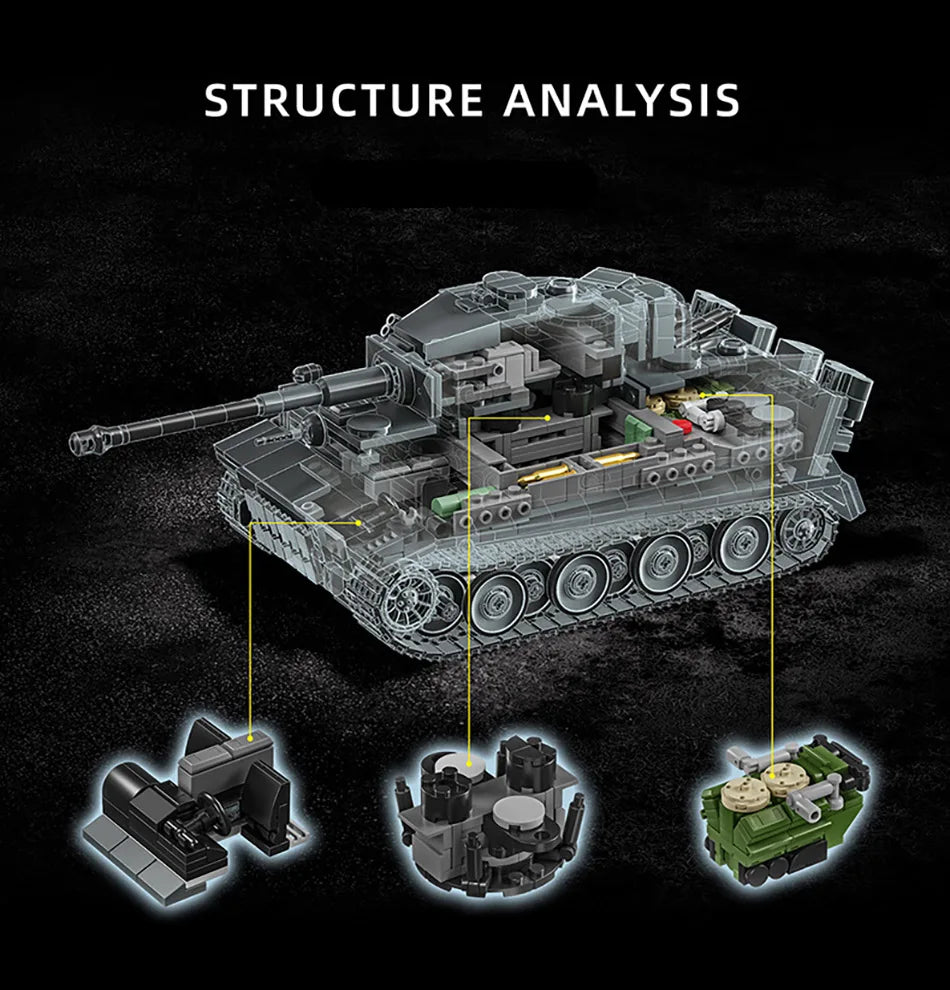 WW2 Military 1/28 Scale Franz Staudegger Tiger Heavy Tank Building Blocks Set War World 2 Tiger Tanks Model Toys For Boys Gifts
