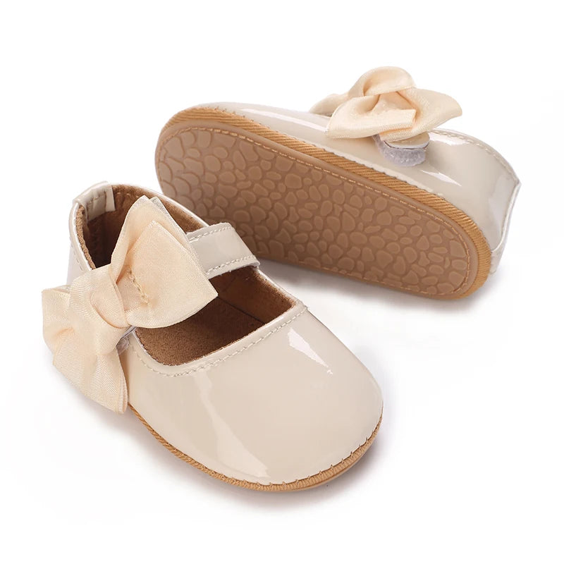 0-1 Year Old Baby Walking Shoes PU Leather Soft Sole Anti Slip Butterfly Bow Newborn Baby Shoes Breathable Anti Slip