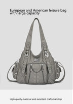Angelkiss Women Bag Large Handbags Satchel Top-handle PU Shoulder Bag Vintage Dumpling Pack Multi-pockets Shoulder Bags Purse