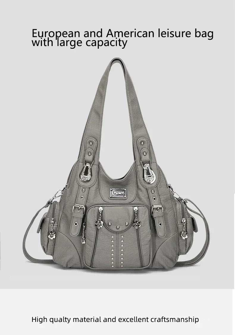 Angelkiss Women Bag Large Handbags Satchel Top-handle PU Shoulder Bag Vintage Dumpling Pack Multi-pockets Shoulder Bags Purse
