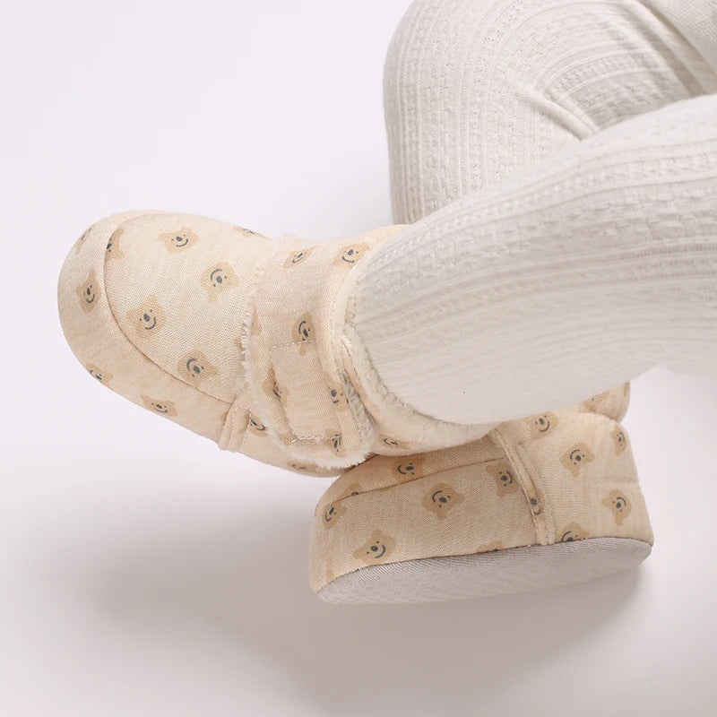 Cute Bear Baby Shoes Cartoon Soft Soled Snow Boots for Infant Boy Girl Autumn Winter Warm Thicken Plush Kids First Walkers 0-18M