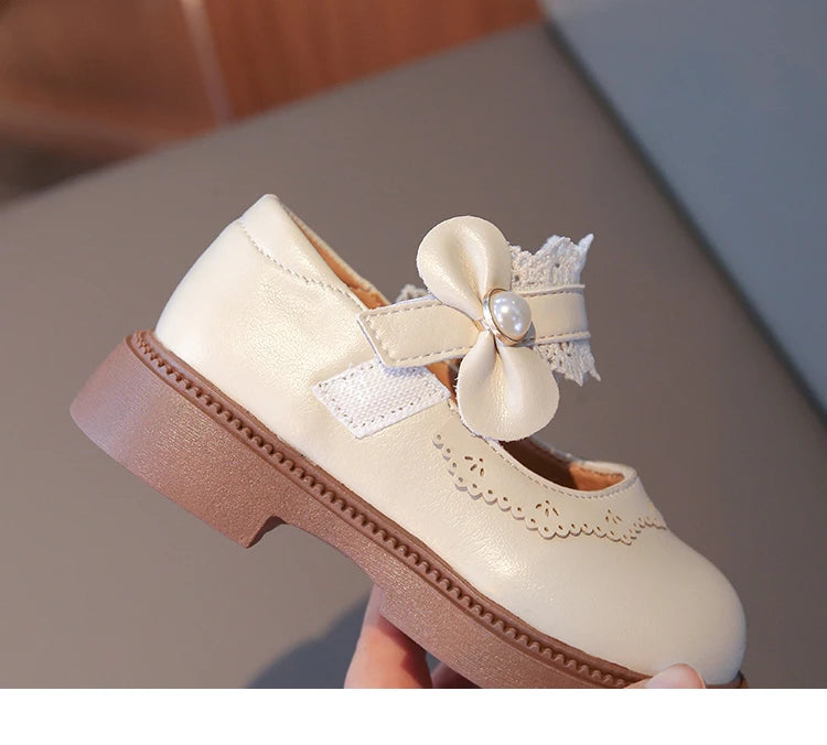 Girls Small Leather Shoes Size 23-36 Soft Bottom Leather Children's Single Shoes Beige Fashion Versatile Children's Baby Shoes