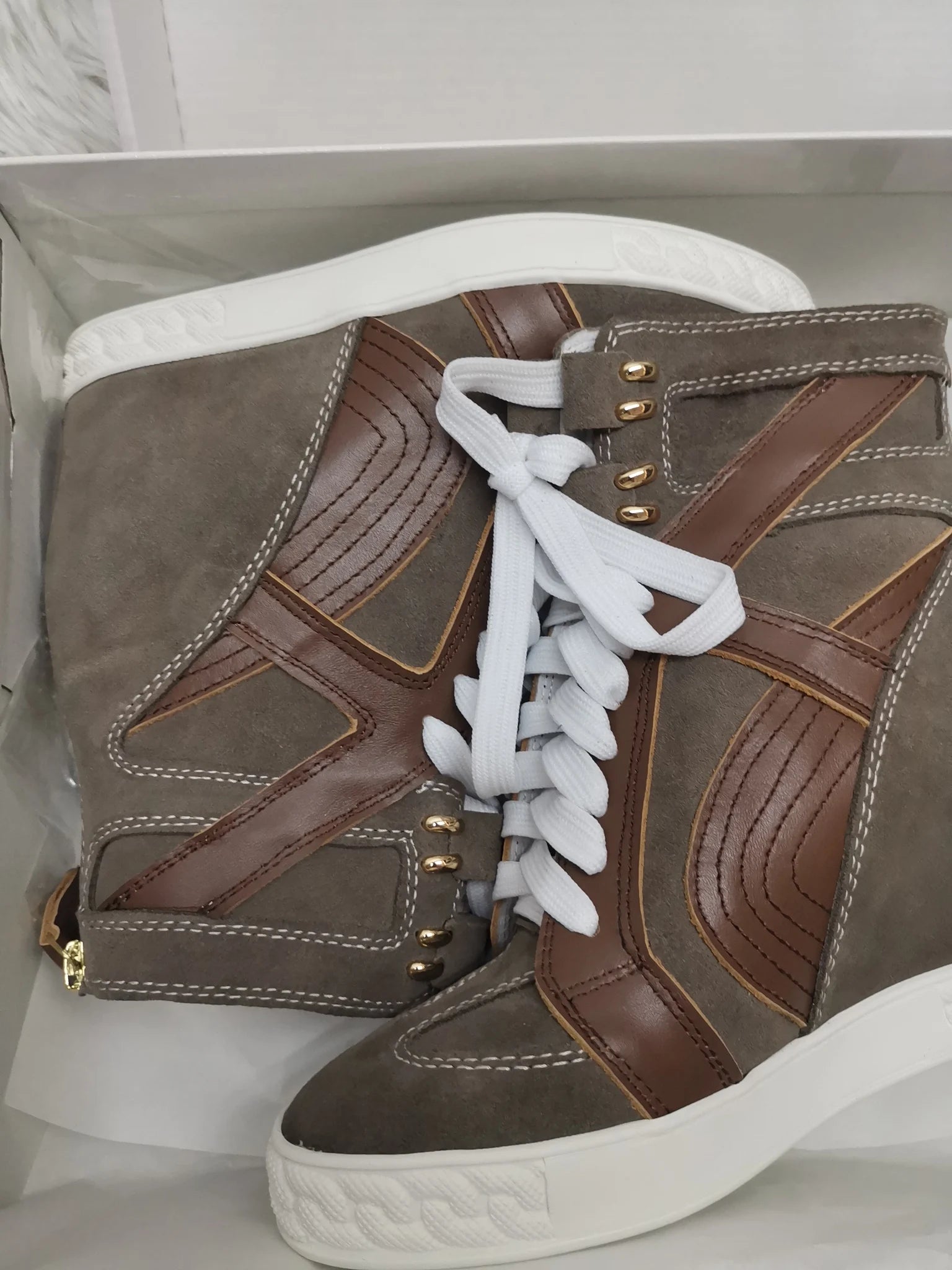 White Punk Style Women Shoes Lace-up heel height 8CM Platform Shoes Woman Real Leather Ankle Rock Boots Patchwork Woman Sneakers