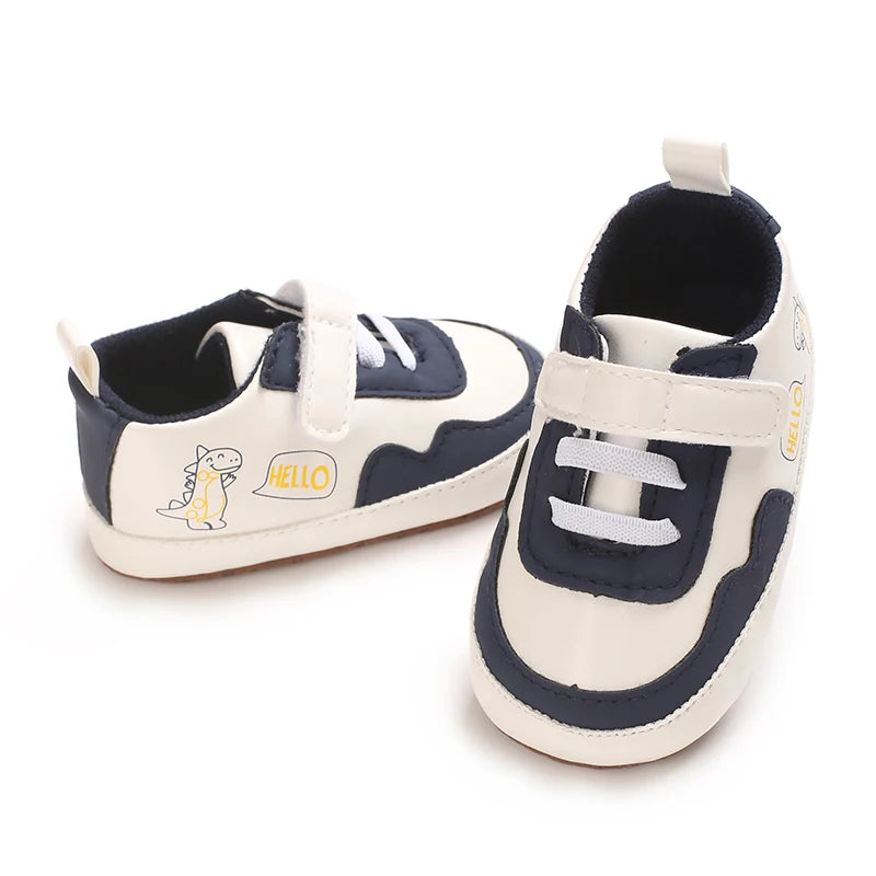New Color Blocked 0-18M Spring And Autumn Baby Shoes For Men And Women PU Cartoon Printed Casual Sports Soft Soled Baby Walking