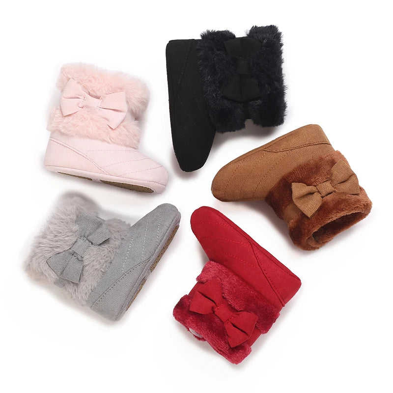 0-18M baby shoes Girls winter plush comfort snow boots cute bow cotton shoes baby soft soled non-slip toddler shoes