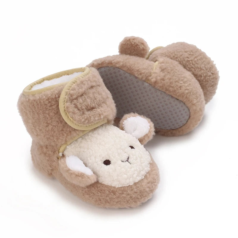 Cute Bear Baby Shoes Cartoon Soft Soled Snow Boots for Infant Boy Girl Autumn Winter Warm Thicken Plush Kids First Walkers 0-18M