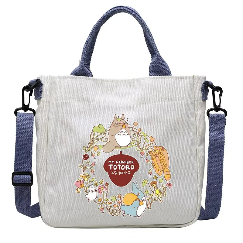 Cartoon Totoro Canvas Women Bag Boys Girl Simple Light Handbag Tote Bags Cute Cartoon Anime Crossbody Shoulder Packet Gift