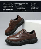 Trendy Men's Leather Shoes British Style Thick Bottom Casual Low Help Lace up Heightening Black Loafers Breathable Shoes