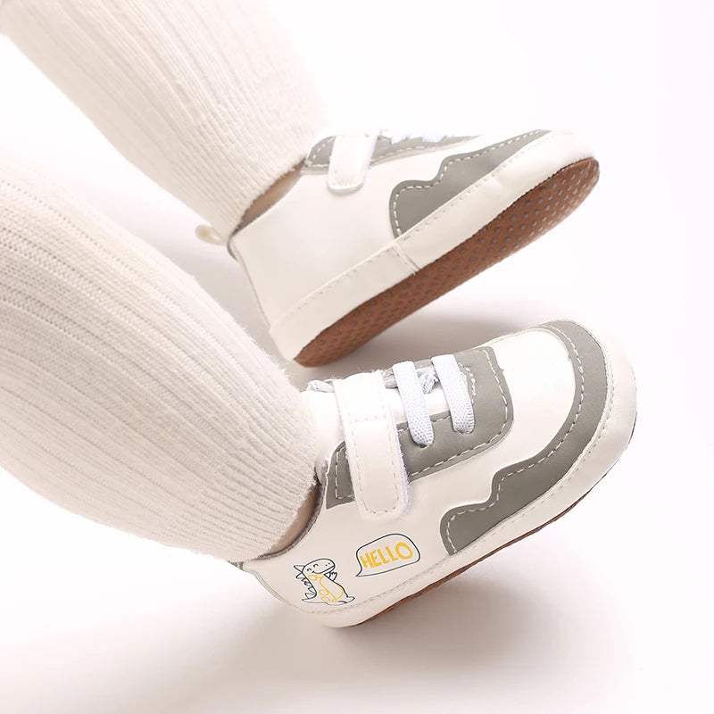 New Color Blocked 0-18M Spring And Autumn Baby Shoes For Men And Women PU Cartoon Printed Casual Sports Soft Soled Baby Walking