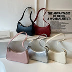 Small Cute Underarm Shoulder Bags for Women 2024 Trend Design Leather Handbags and Purses Y2K Silver Red Hand Bag Women Bag