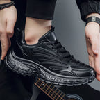 Men's Thick-soled Sports Running Shoes with A Breathable Mesh and Laced Solid Color Simple Design Spring and Summer Flat Shoes