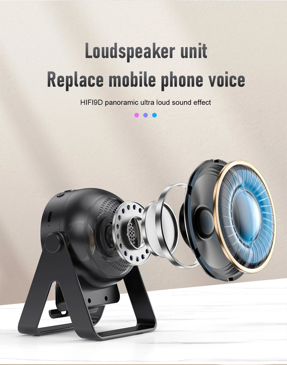 New Cell Phone Holder Stand With Bluetooth 4 IN 1 Wireless Induction Audio Speaker 360° Rotation Stand with LED
