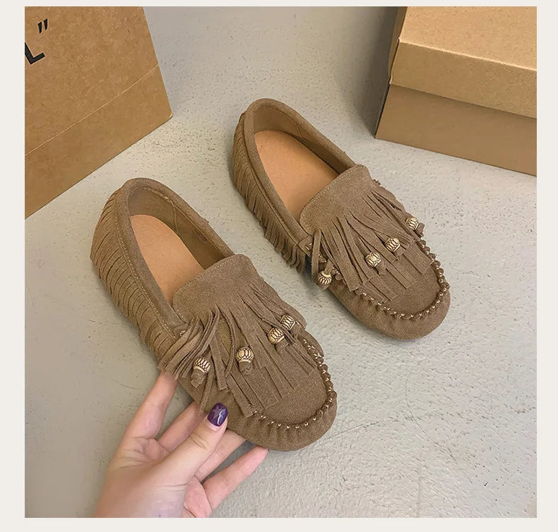 Soft Soled Retro Women Shoes Spring New Round Flat Shoe Fashion Womens Tassel Bean Shoes Casual Women Sports Shoe Zapatosbaratos