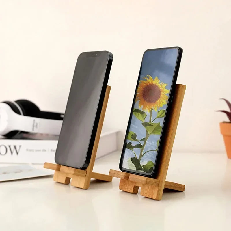 VIKEFON Desktop Bamboo Phone Holder Practical Wooden Smartphone Charging Stand Creative Lazy Multi-functional Stand