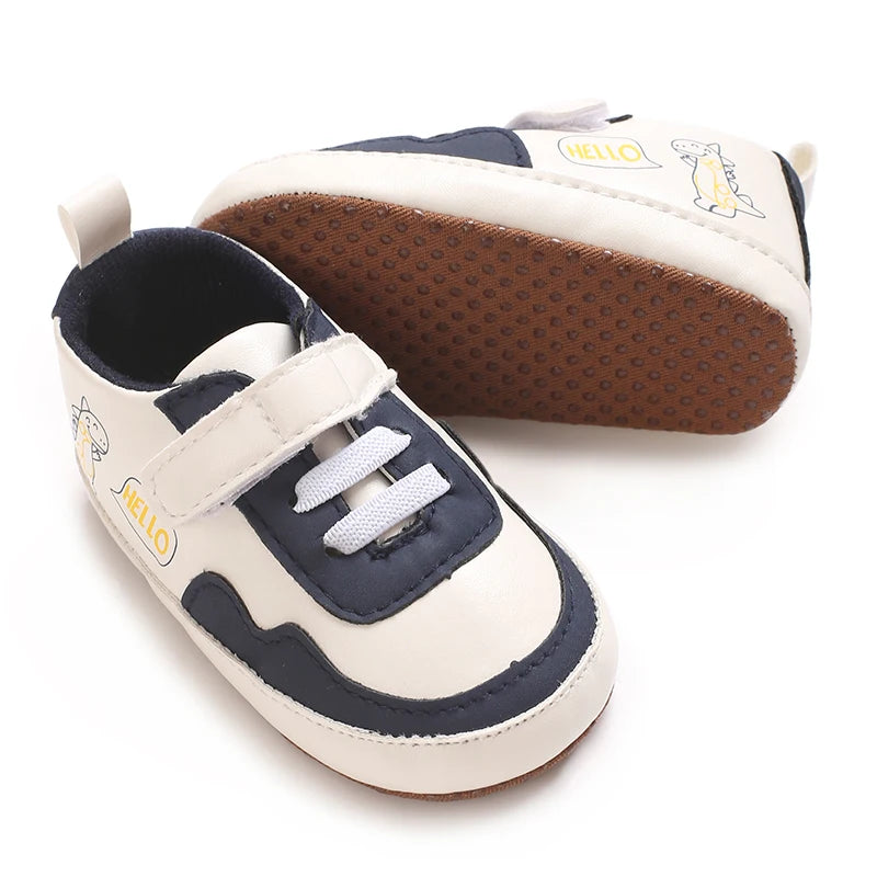 New Color Blocked 0-18M Spring And Autumn Baby Shoes For Men And Women PU Cartoon Printed Casual Sports Soft Soled Baby Walking
