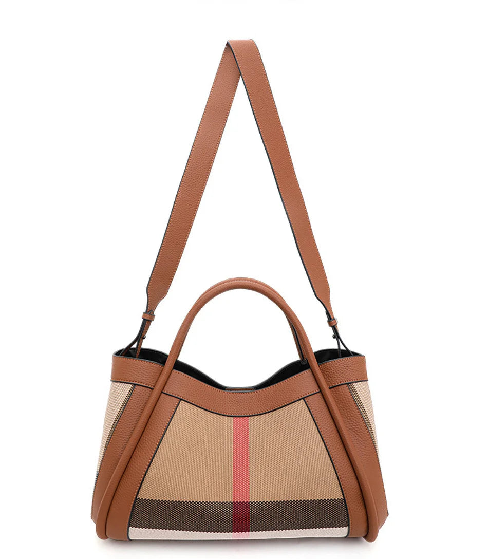 Small Size 30CM Elegant Women Bag Striped Canvas + Cowhide Top Handle Bag Women's Single Shoulder Crossbody Luxury Designer Bag
