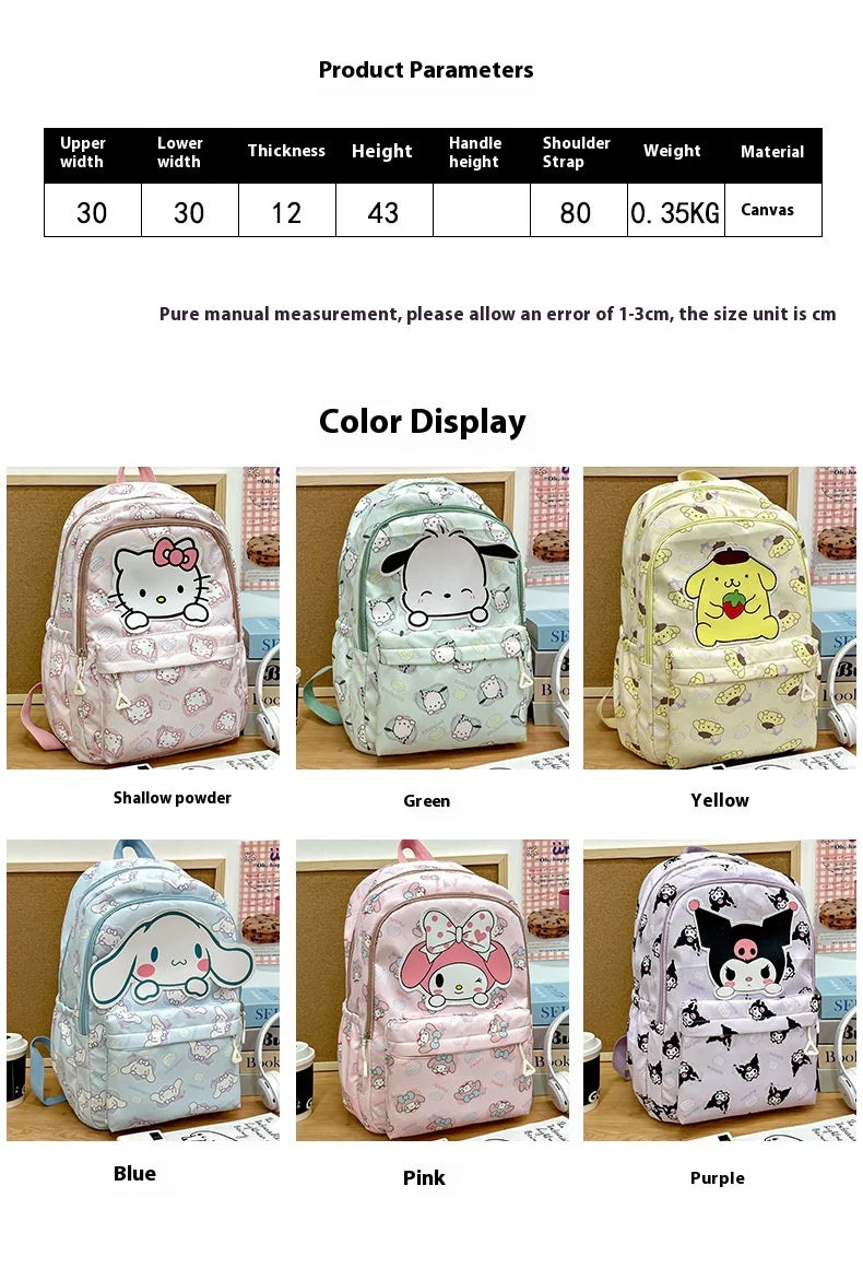 Sanrio Start Of School Season Backpack Anime Kuromi Cinnamoroll Student Bag Large Capacity Women Bag For Children Girls Gift ﻿