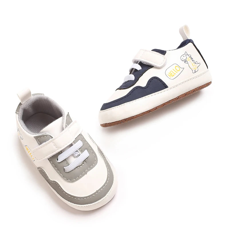 New Color Blocked 0-18M Spring And Autumn Baby Shoes For Men And Women PU Cartoon Printed Casual Sports Soft Soled Baby Walking