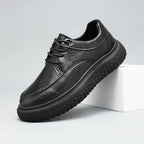 Trendy Men's Leather Shoes British Style Thick Bottom Casual Low Help Lace up Heightening Black Loafers Breathable Shoes
