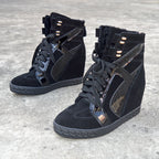 White Punk Style Women Shoes Lace-up heel height 8CM Platform Shoes Woman Real Leather Ankle Rock Boots Patchwork Woman Sneakers