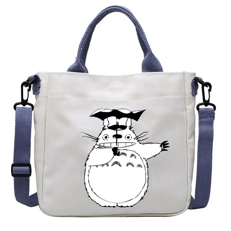 Cartoon Totoro Canvas Women Bag Boys Girl Simple Light Handbag Tote Bags Cute Cartoon Anime Crossbody Shoulder Packet Gift