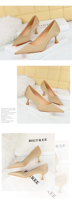 BIGTREE Shoes Kitten Heels 5.5 Cm Women Pumps Silks Satins Lady Heels Fashion Women Shoes Low Heel Female Shoes Large Size 43