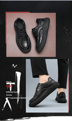 Trendy Men's Leather Shoes British Style Thick Bottom Casual Low Help Lace up Heightening Black Loafers Breathable Shoes