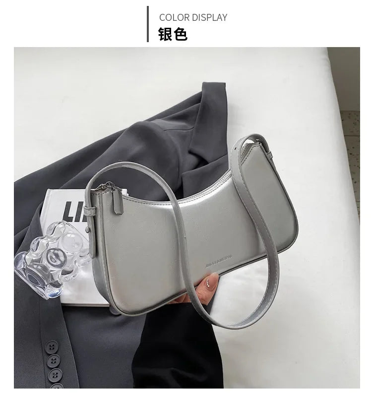 Small Cute Underarm Shoulder Bags for Women 2024 Trend Design Leather Handbags and Purses Y2K Silver Red Hand Bag Women Bag