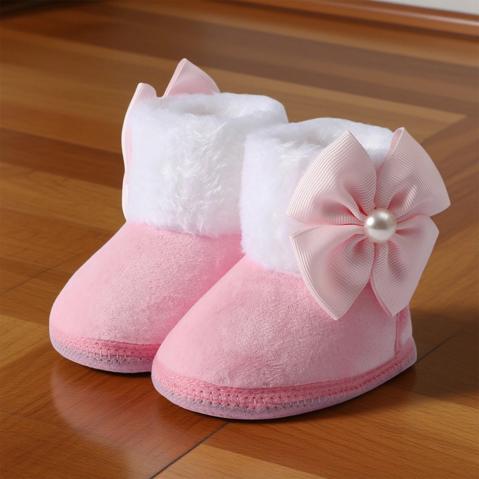 Toddler Baby Shoes Fall Winter Girls Boots Infant cotton Fuzzy First Walker Soft Sole Furry Bow Non-slip First Walker Shoes
