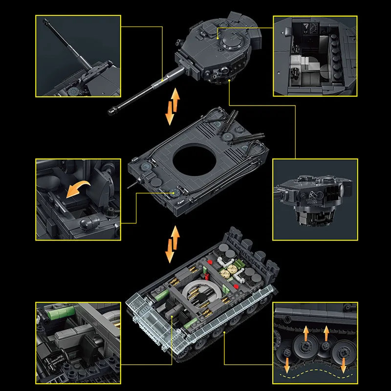 WW2 Military 1/28 Scale Franz Staudegger Tiger Heavy Tank Building Blocks Set War World 2 Tiger Tanks Model Toys For Boys Gifts