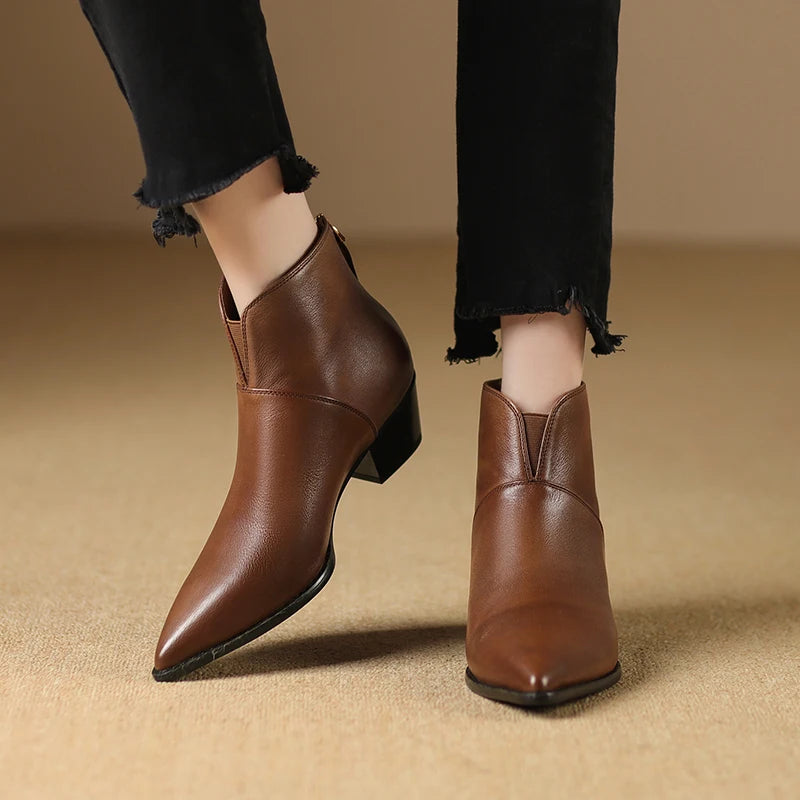 2024 New Autumn Winter Women Boots Fashion Pointed Toe Chelsea Boots for Women Ankle Boots Retro Ladies Women Shoes