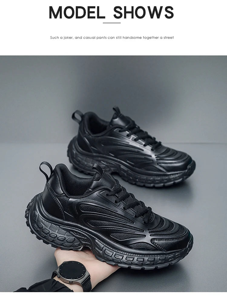 Men's Thick-soled Sports Running Shoes with A Breathable Mesh and Laced Solid Color Simple Design Spring and Summer Flat Shoes
