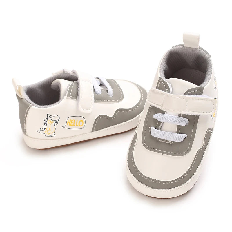 New Color Blocked 0-18M Spring And Autumn Baby Shoes For Men And Women PU Cartoon Printed Casual Sports Soft Soled Baby Walking