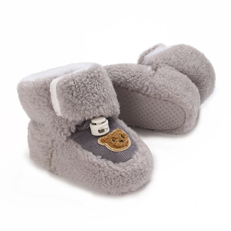 Cute Bear Baby Shoes Cartoon Soft Soled Snow Boots for Infant Boy Girl Autumn Winter Warm Thicken Plush Kids First Walkers 0-18M