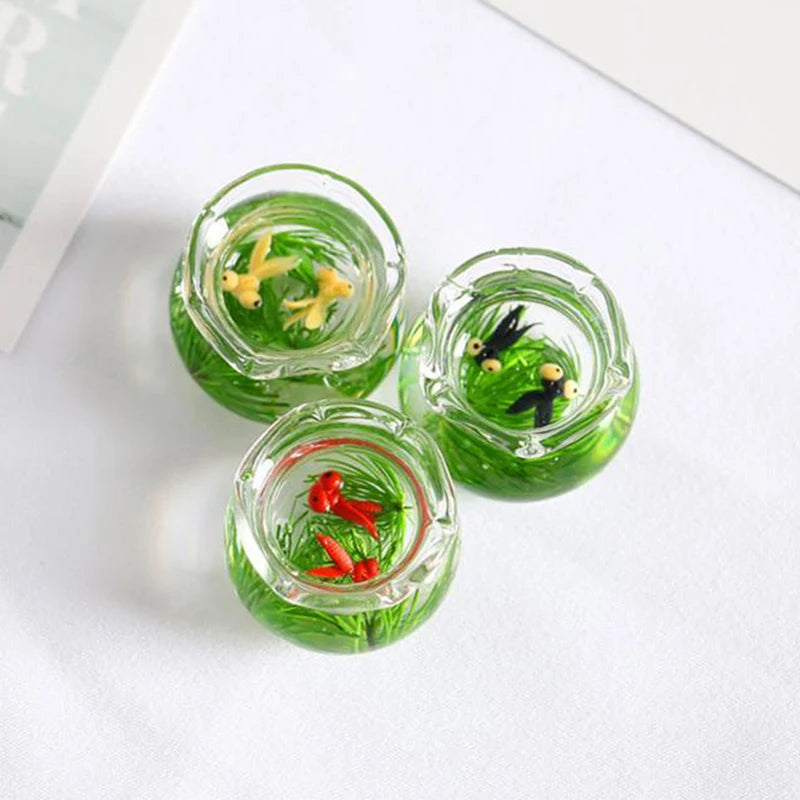 1:12 Miniature Model Mini Fish Tank Bowl Simulation Aquarium Scene Model For Home Desktop Ornament Dollhouse Toys Decoration