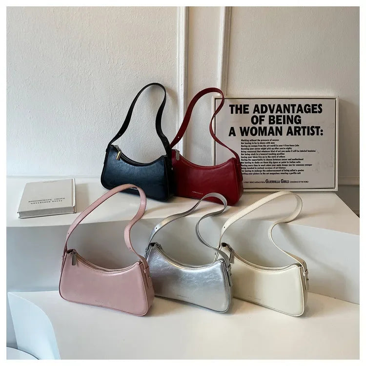 Small Cute Underarm Shoulder Bags for Women 2024 Trend Design Leather Handbags and Purses Y2K Silver Red Hand Bag Women Bag