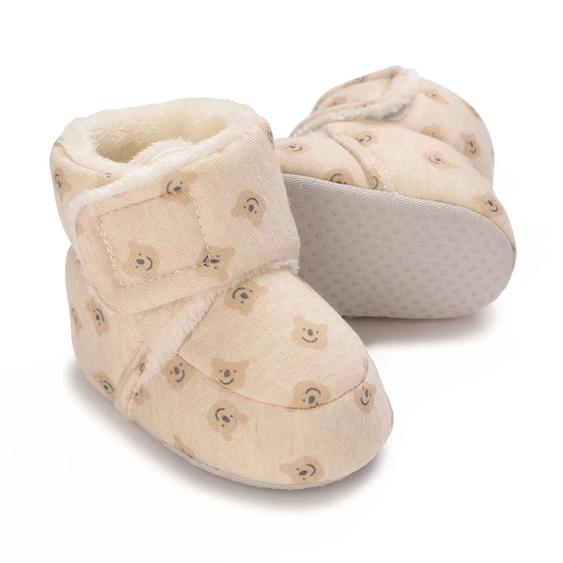 Cute Bear Baby Shoes Cartoon Soft Soled Snow Boots for Infant Boy Girl Autumn Winter Warm Thicken Plush Kids First Walkers 0-18M