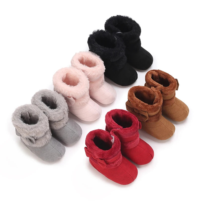 0-18M baby shoes Girls winter plush comfort snow boots cute bow cotton shoes baby soft soled non-slip toddler shoes