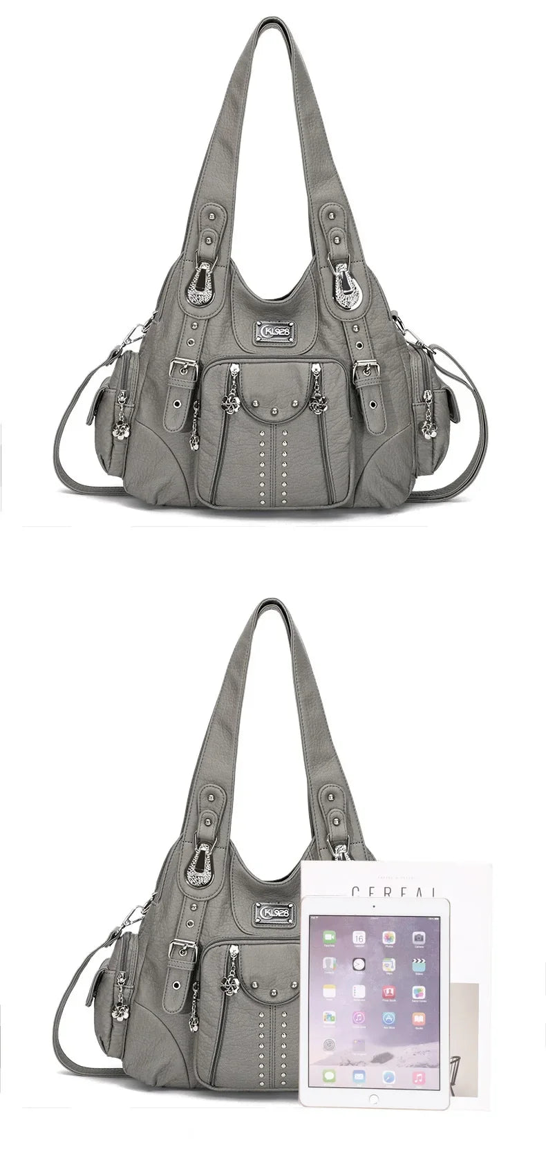 Angelkiss Women Bag Large Handbags Satchel Top-handle PU Shoulder Bag Vintage Dumpling Pack Multi-pockets Shoulder Bags Purse