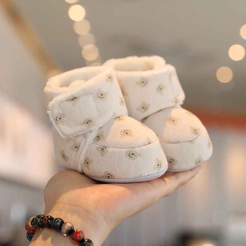 Cute Bear Baby Shoes Cartoon Soft Soled Snow Boots for Infant Boy Girl Autumn Winter Warm Thicken Plush Kids First Walkers 0-18M