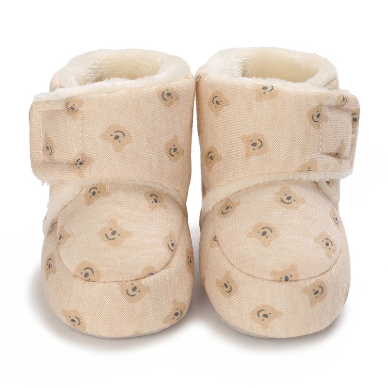 Cute Bear Baby Shoes Cartoon Soft Soled Snow Boots for Infant Boy Girl Autumn Winter Warm Thicken Plush Kids First Walkers 0-18M