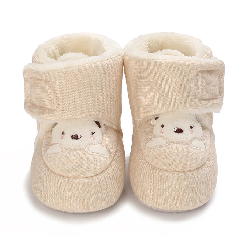Cute Bear Baby Shoes Cartoon Soft Soled Snow Boots for Infant Boy Girl Autumn Winter Warm Thicken Plush Kids First Walkers 0-18M