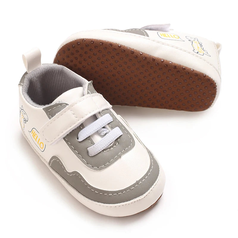 New Color Blocked 0-18M Spring And Autumn Baby Shoes For Men And Women PU Cartoon Printed Casual Sports Soft Soled Baby Walking