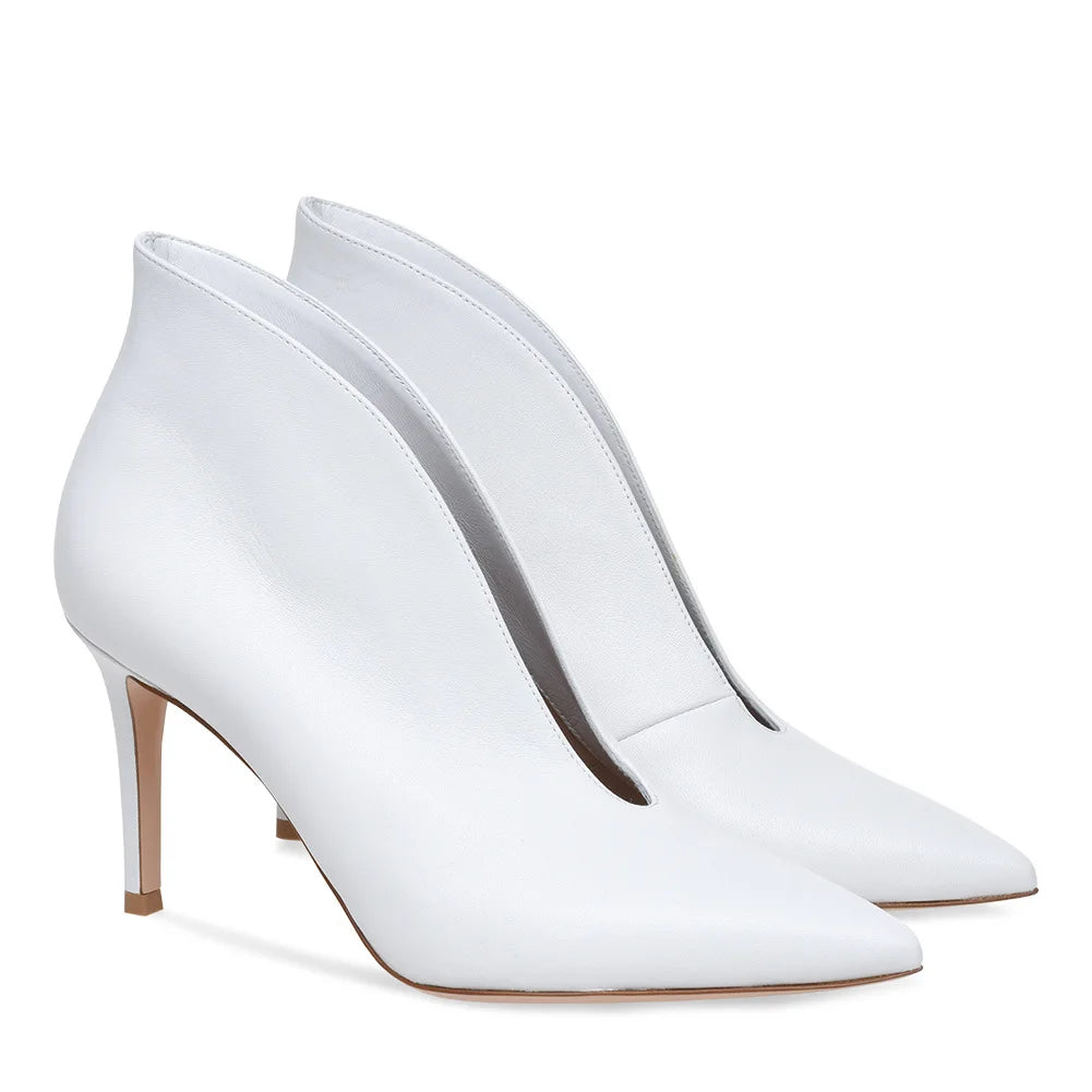 Crescent Hollow Ankle Boots Pointed Toe Ankle Boots Velvet Low Fashion White Design Stiletto Comfortable Plus Size Women Shoes