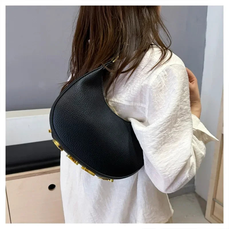 French handbag women bag semi-circular crescent single shoulder armpit bag fashionable commuting niche letter crossbody handbag
