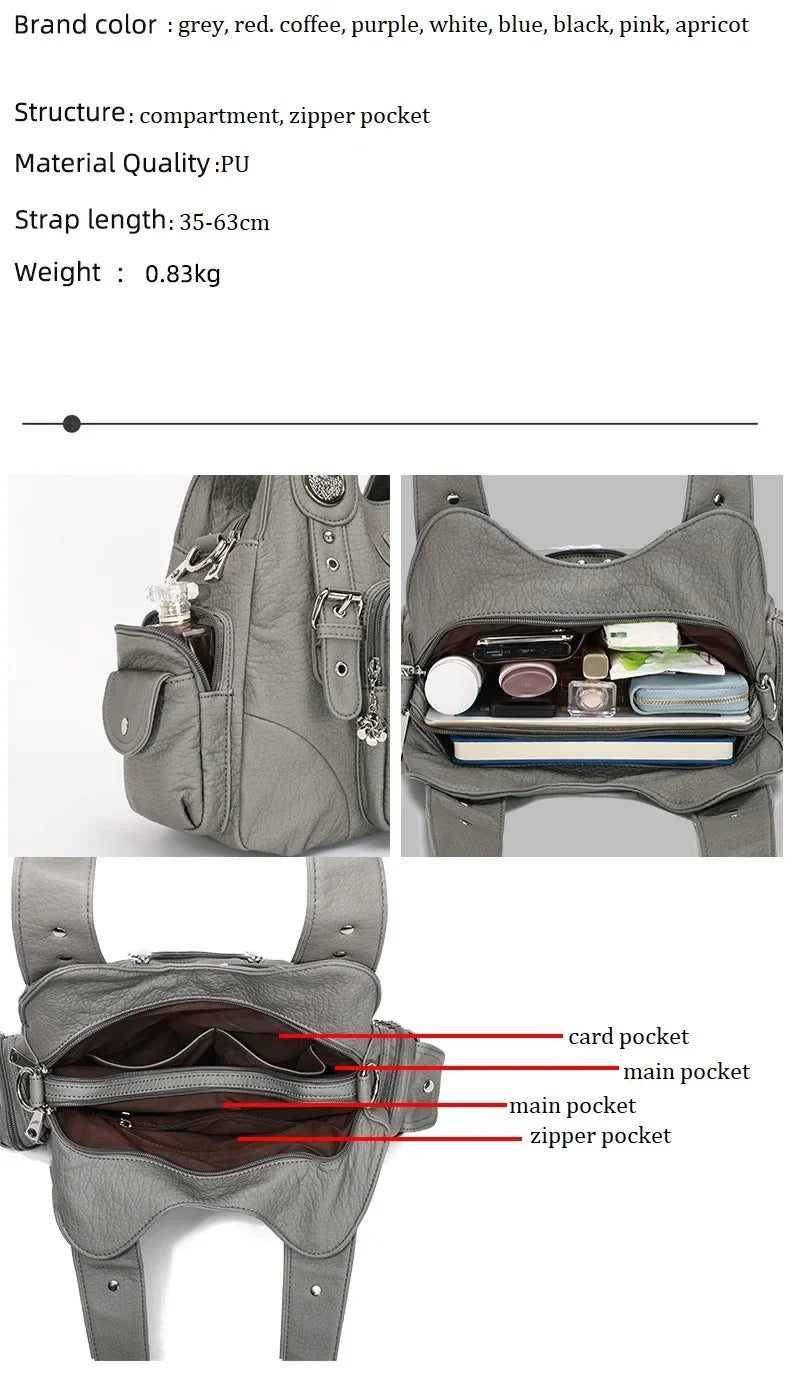 Angelkiss Women Bag Large Handbags Satchel Top-handle PU Shoulder Bag Vintage Dumpling Pack Multi-pockets Shoulder Bags Purse