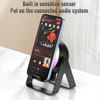 New Cell Phone Holder Stand With Bluetooth 4 IN 1 Wireless Induction Audio Speaker 360° Rotation Stand with LED