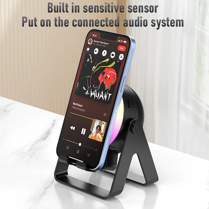 New Cell Phone Holder Stand With Bluetooth 4 IN 1 Wireless Induction Audio Speaker 360° Rotation Stand with LED